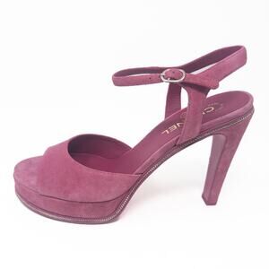 Chanel Pink Suede Platform Heels with Chain CC Logo 41.5 EU